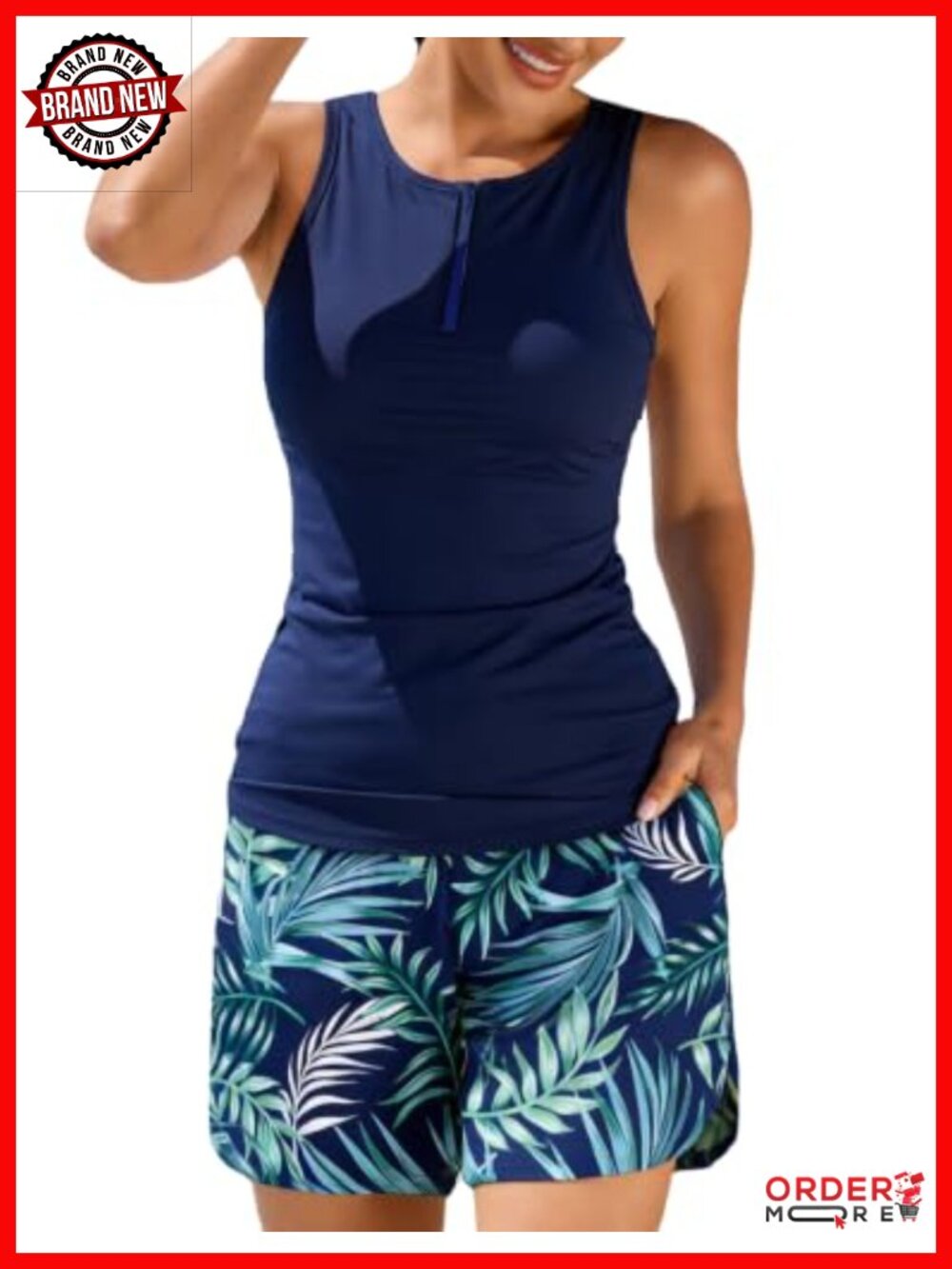 Built-in Bra Tankini 2 Piece Swimsuits with Pockets S-4XL